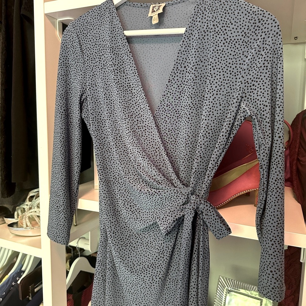 ⭐️5/$25 - Anne Klein Blue Polka Dot Wrap Top